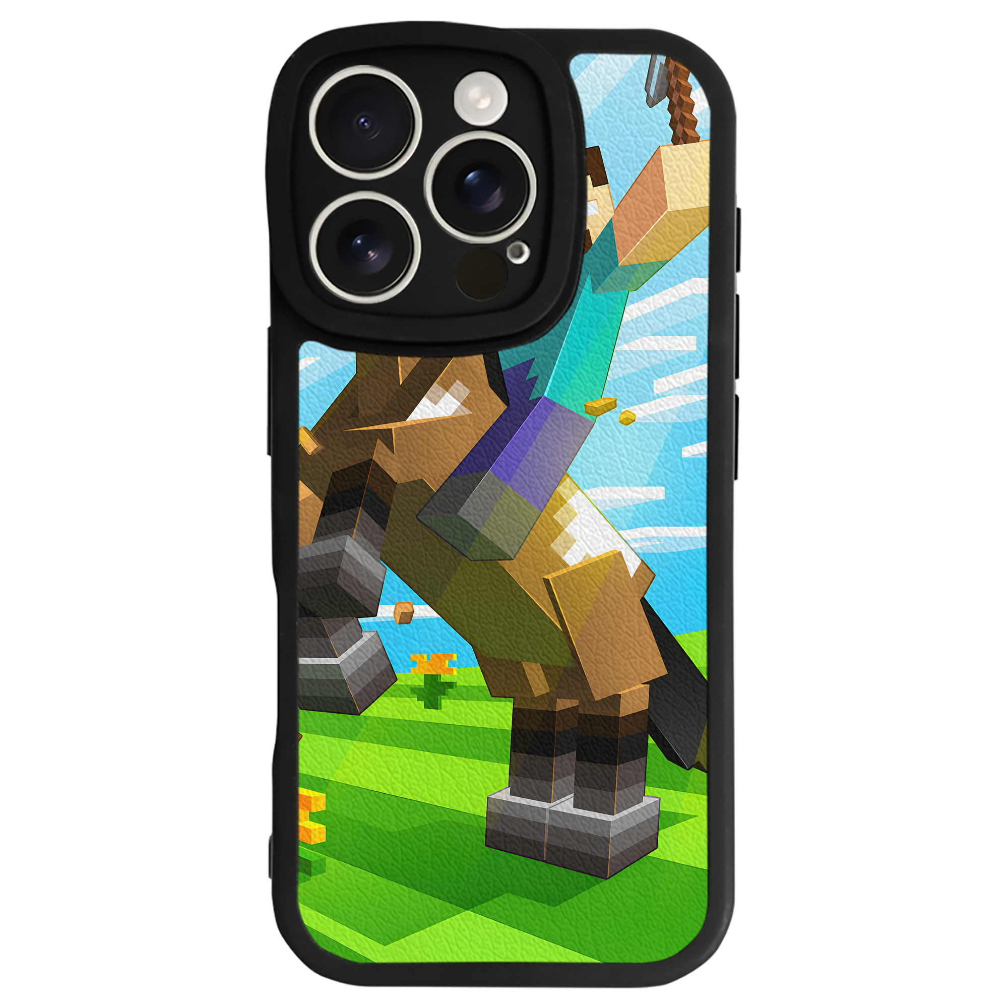（画像用） マインクラフト ブロックの世界 Minecraft MC Block world 【iPhone 16シリーズ対応】シリコンスマホケース（レザー調） 材質：シリコン